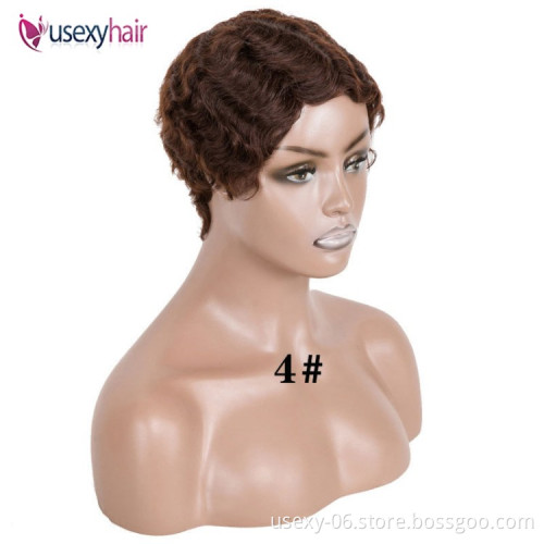 Wholesale Short Finger Wave Curly Wigs For Black Women Machine Made None Lace Pixie Cut Human Hair Wig